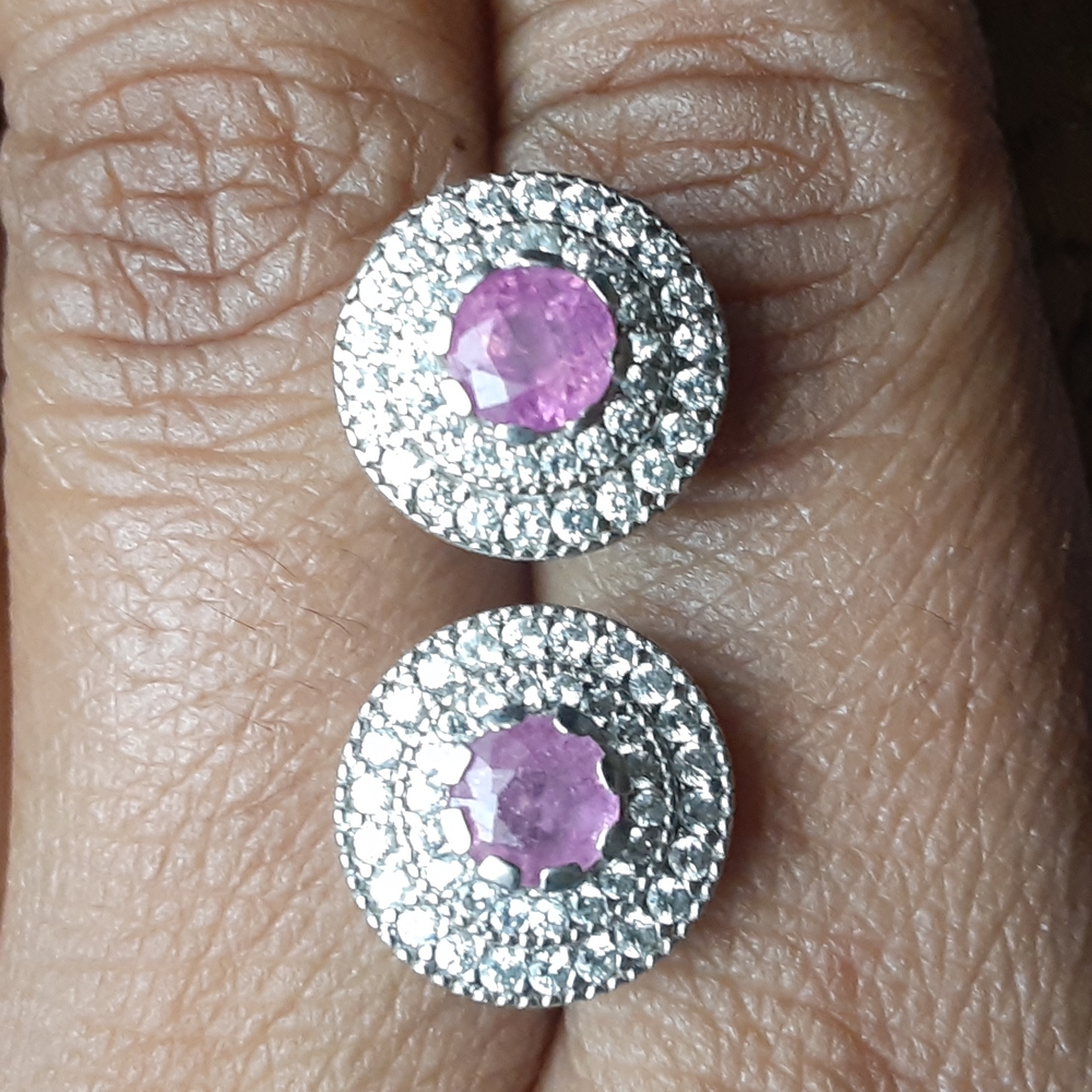 925 Genuine Pink Sapphire and White Zircons. Bride,  Mother-of-the Bride. - Picture 3 of 12